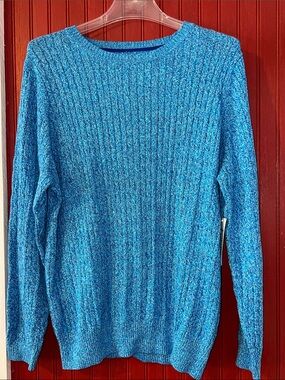 Kim Rogers Teal-Blue Cable Knit Crewneck Sweater 1X